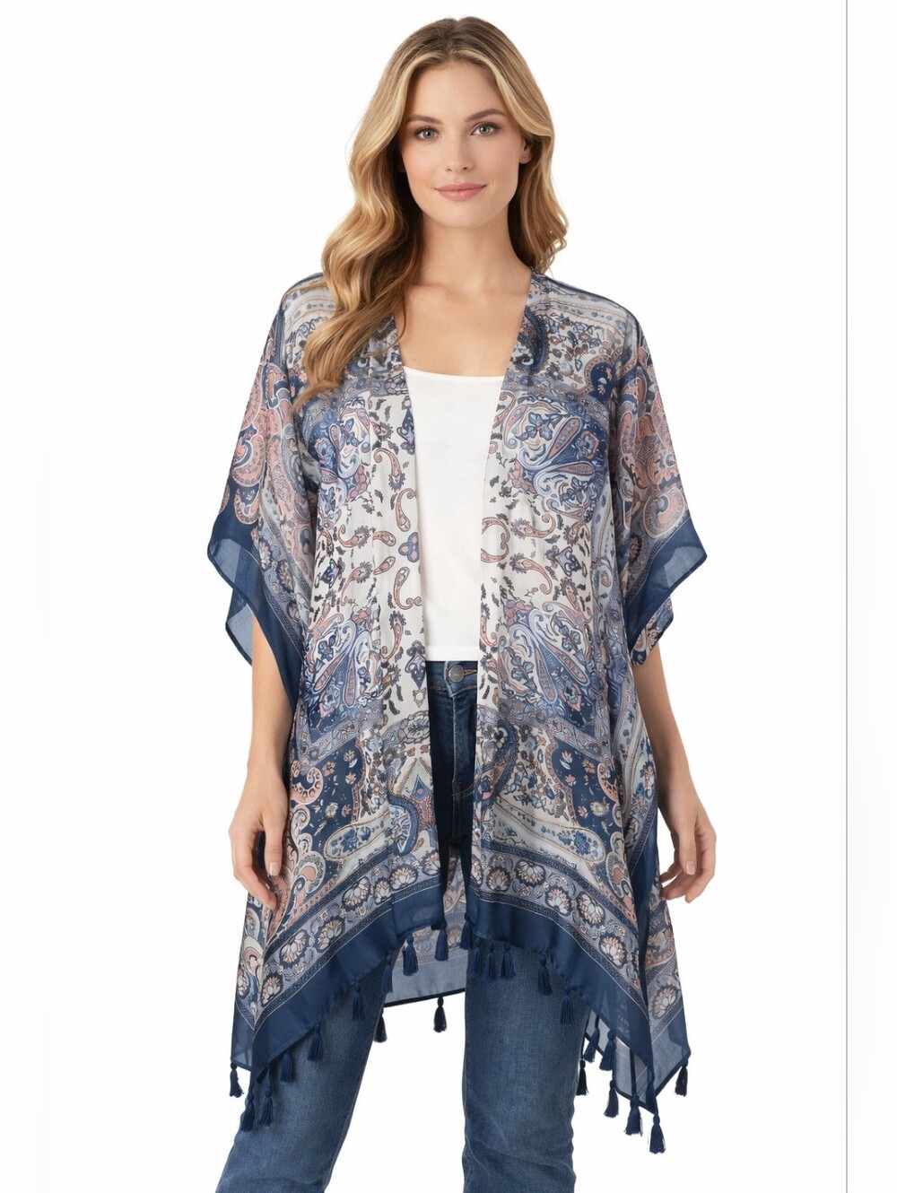 Chico's Sheer Paisley Ruana Topper Blue & Pink Size S/M